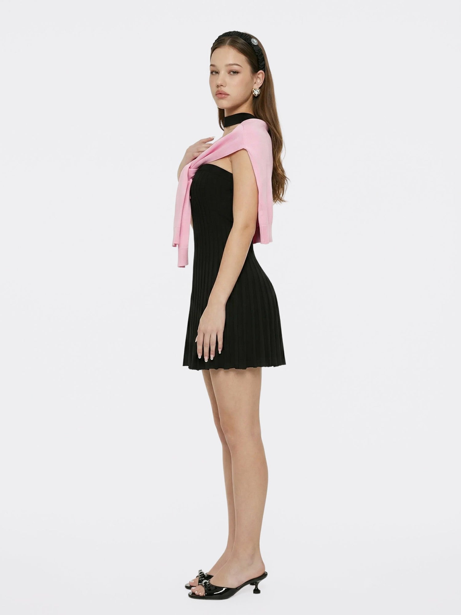 Nana Jacqueline Pink Knit Shawl with Ribbed Hem Pink