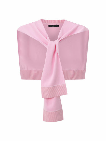 Nana Jacqueline Pink Knit Shawl with Ribbed Hem Pink