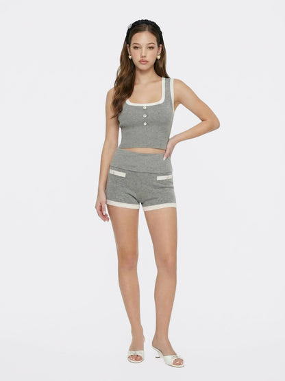 Nana Jacqueline Grey Contrast-Trim Fitted Knit Vest Grey