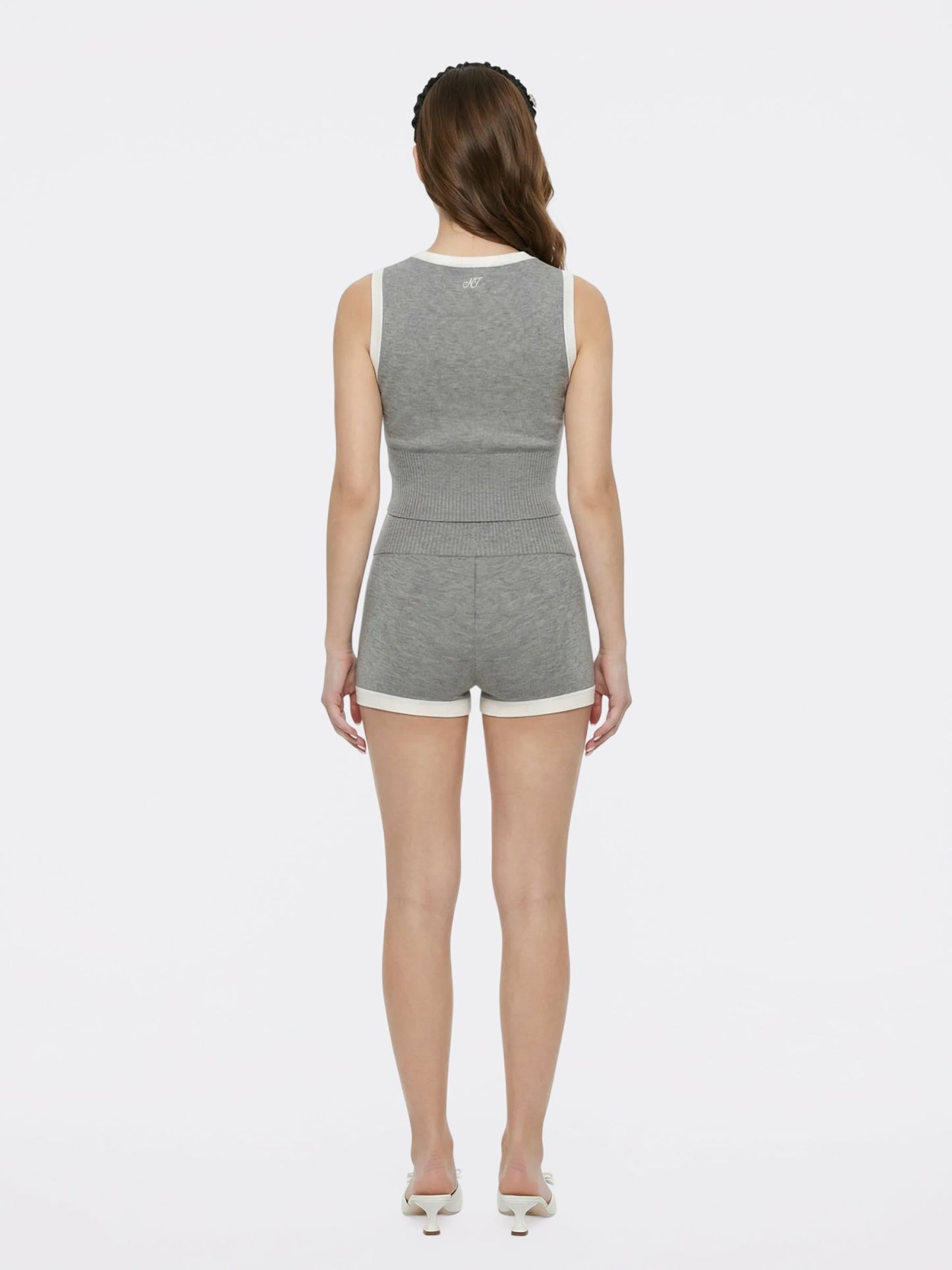 Nana Jacqueline Grey Contrast-Trim Fitted Knit Vest Grey