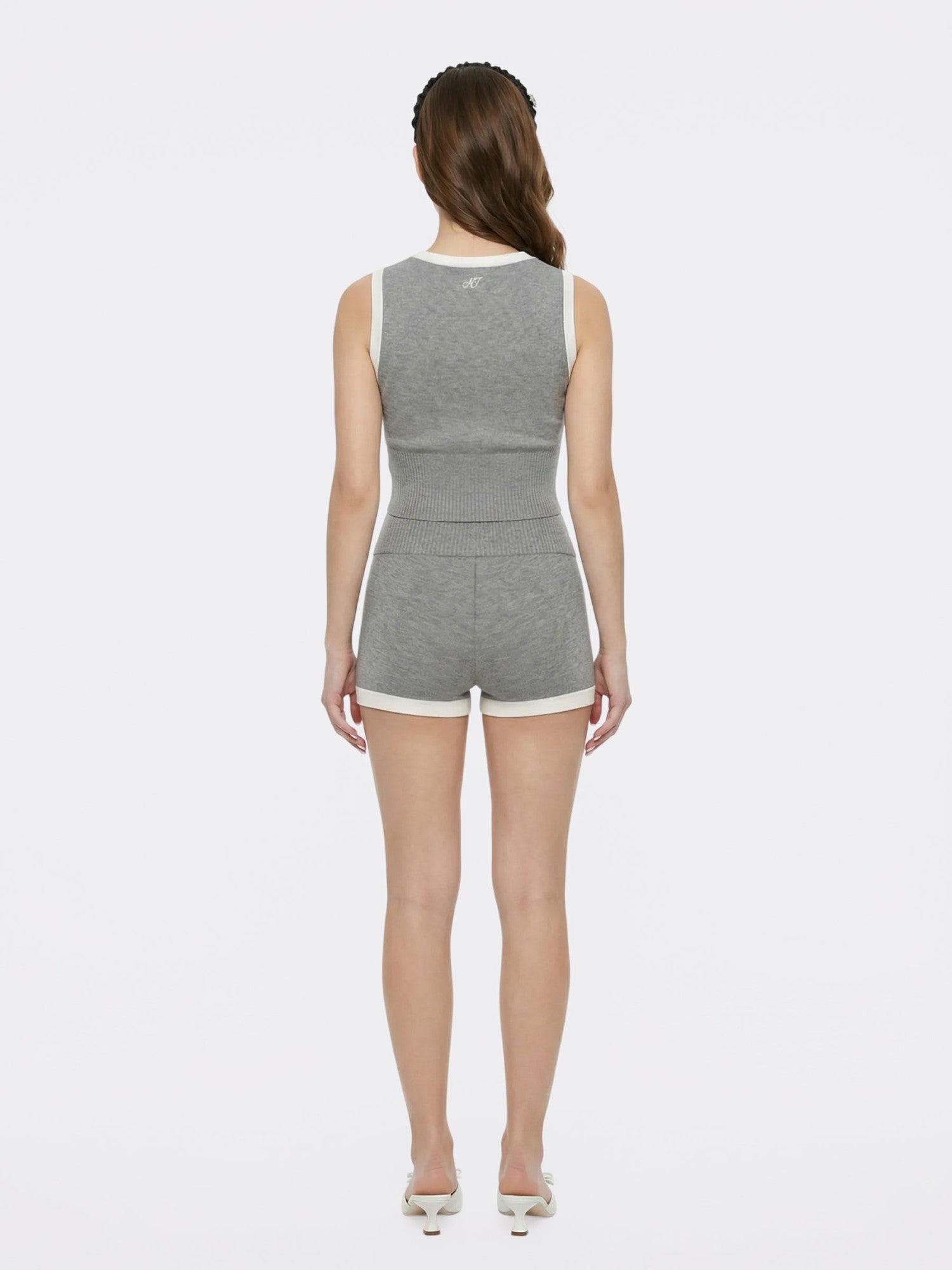 Nana Jacqueline Grey Contrast-Trim Fitted Knit Vest Grey