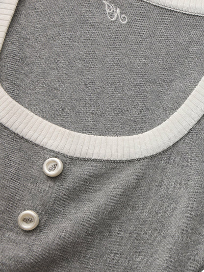 Nana Jacqueline Grey Contrast-Trim Fitted Knit Vest Grey