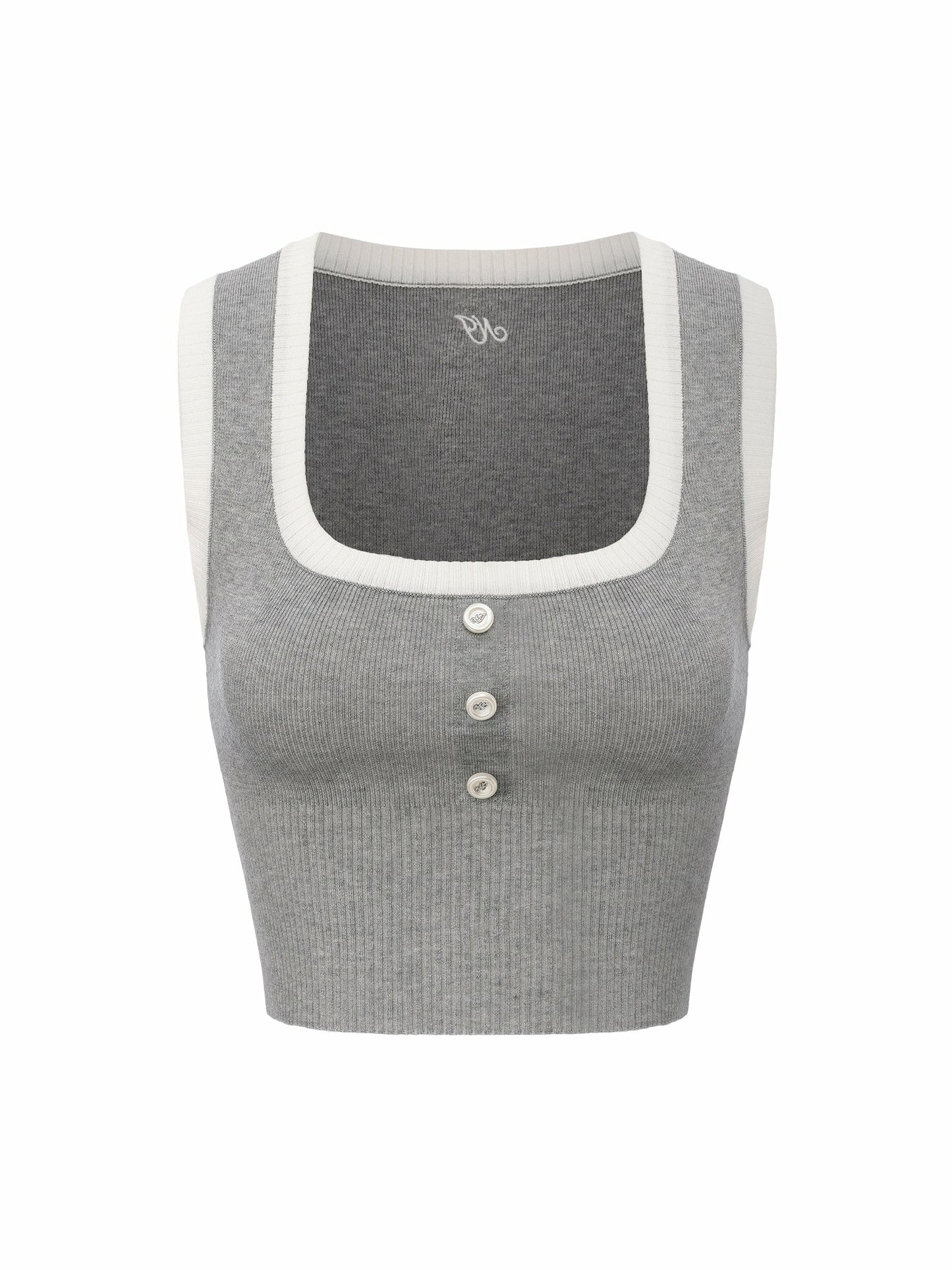 Nana Jacqueline Grey Contrast-Trim Fitted Knit Vest Grey