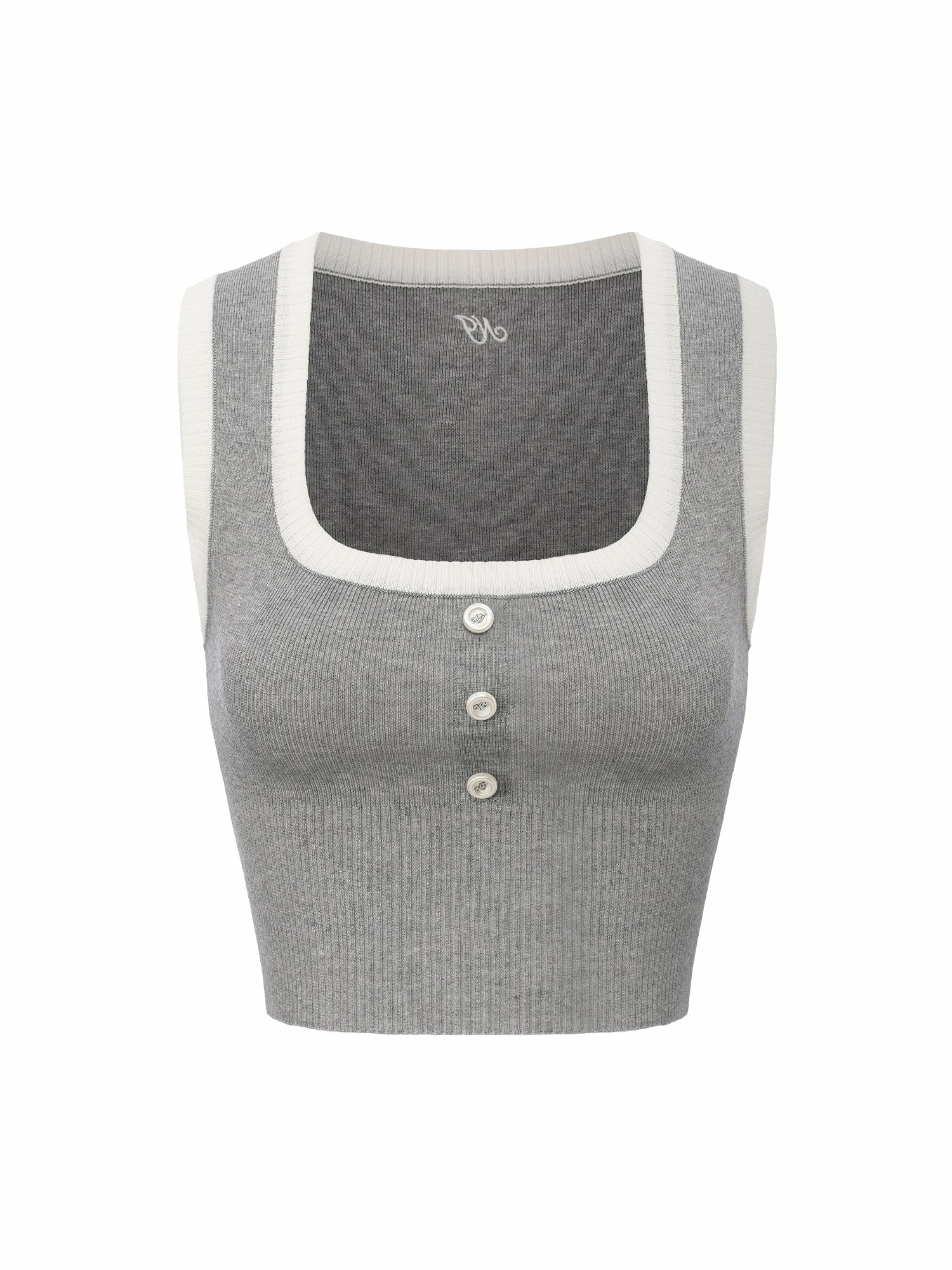 Nana Jacqueline Grey Contrast-Trim Fitted Knit Vest Grey