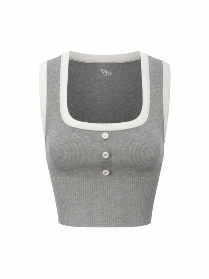 Nana Jacqueline Grey Contrast-Trim Fitted Knit Vest Grey