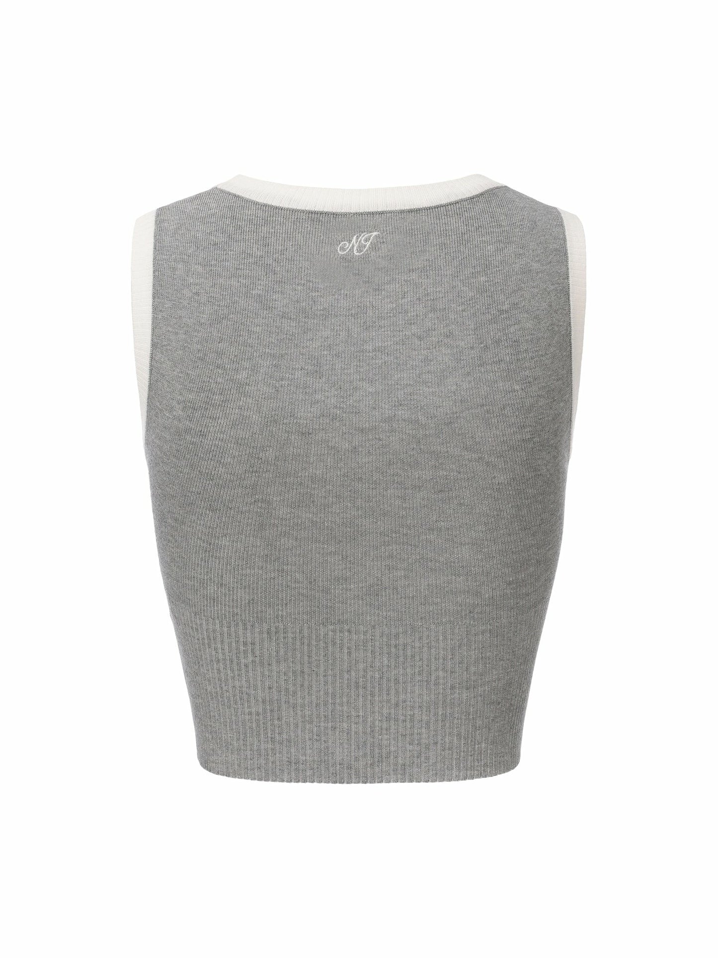 Nana Jacqueline Grey Contrast-Trim Fitted Knit Vest Grey