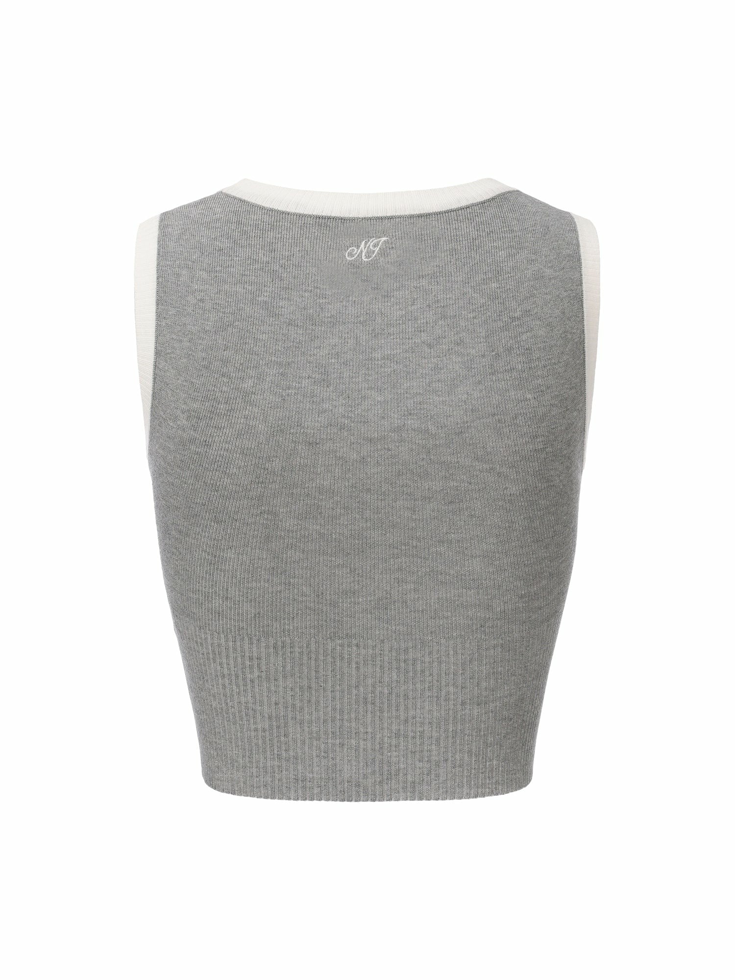 Nana Jacqueline Grey Contrast-Trim Fitted Knit Vest Grey