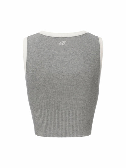 Nana Jacqueline Grey Contrast-Trim Fitted Knit Vest Grey