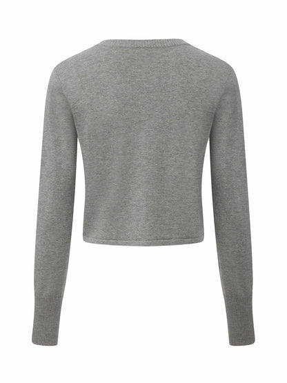 Nana Jacqueline Grey Fitted Round-Neck Knit Cardigan Grey