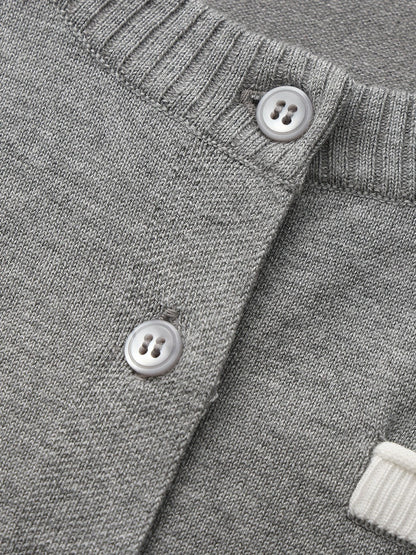 Nana Jacqueline Grey Fitted Round-Neck Knit Cardigan Grey
