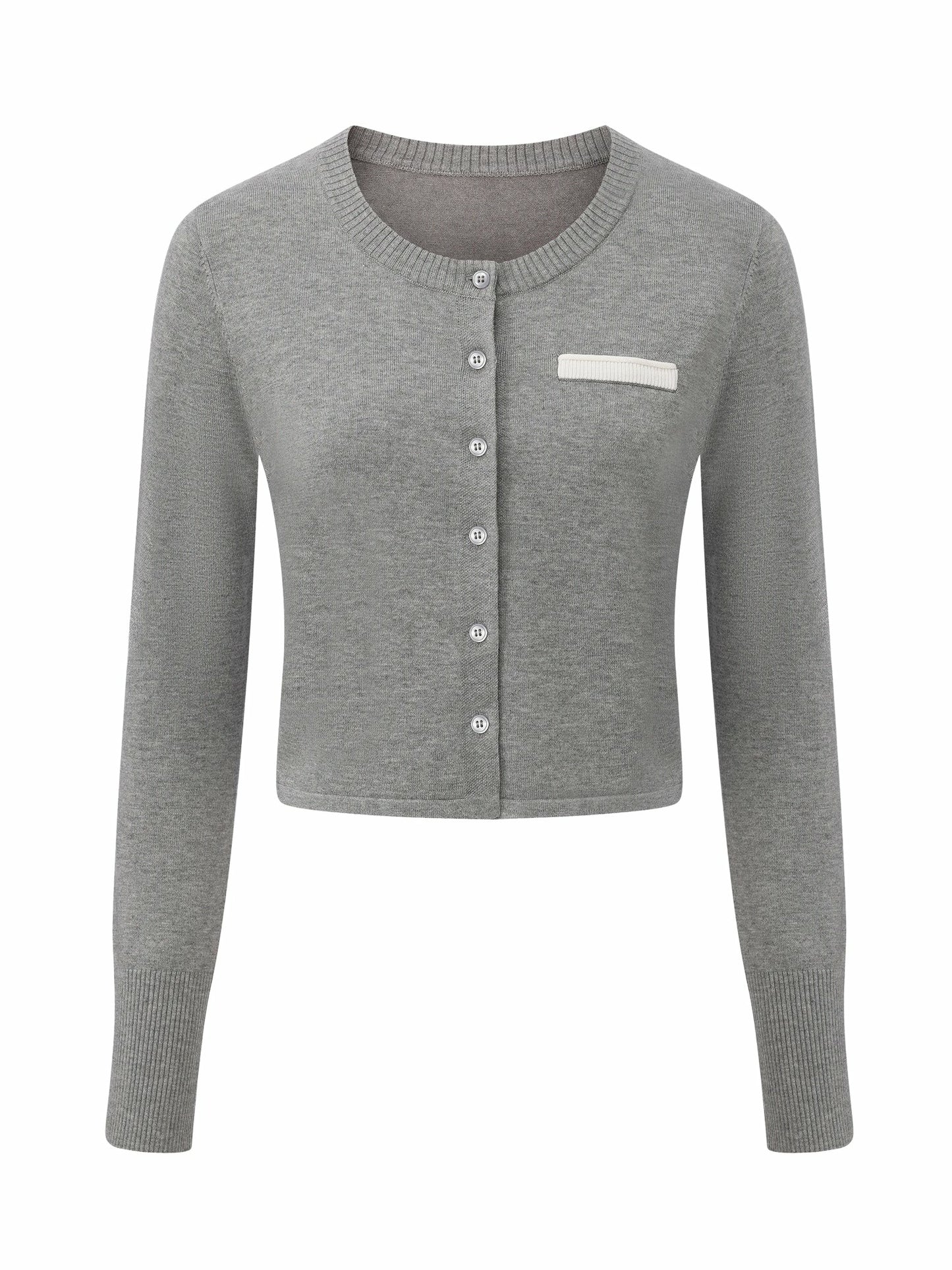 Nana Jacqueline Grey Fitted Round-Neck Knit Cardigan Grey