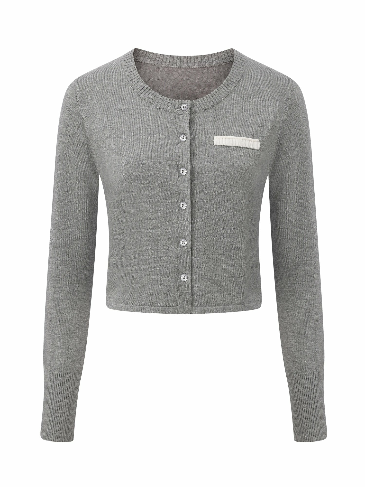 Nana Jacqueline Grey Fitted Round-Neck Knit Cardigan Grey
