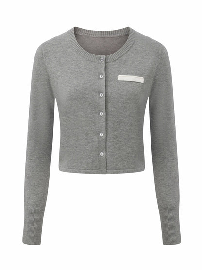 Nana Jacqueline Grey Fitted Round-Neck Knit Cardigan Grey