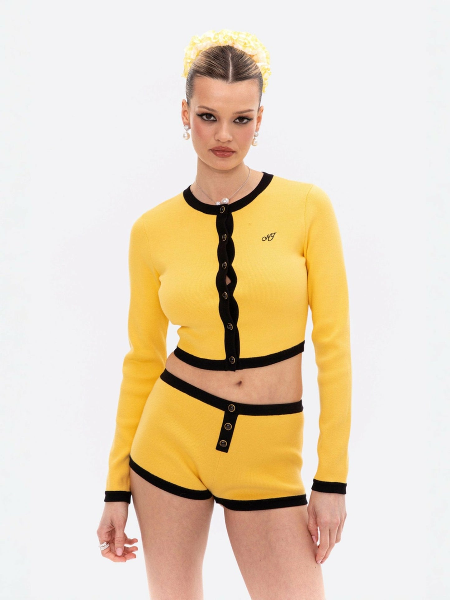 Nana Jacqueline Eliza Knit Cardigan: Yellow Cardigan for Brunch Yellow