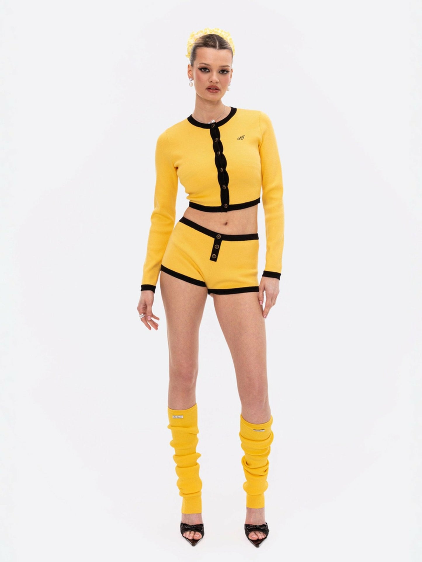 Nana Jacqueline Eliza Knit Cardigan: Yellow Cardigan for Brunch Yellow