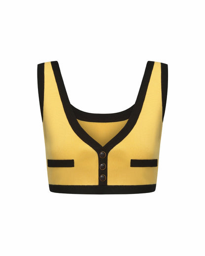 Nana Jacqueline Eliza Vest Top: Yellow Knit Top for Brunch Yellow
