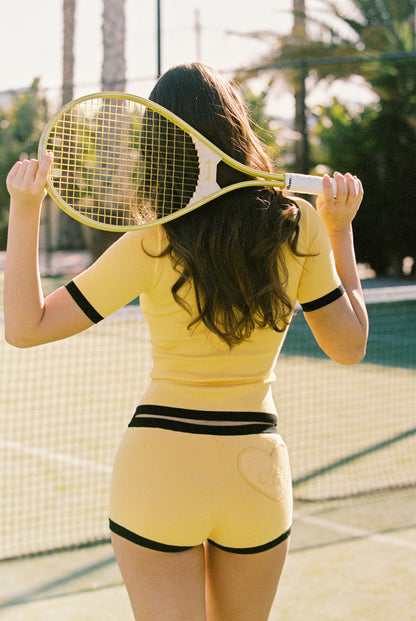 Nana Jacqueline Eliza Knit Shorts: Yellow Knit Shorts for Resort Brunch Yellow
