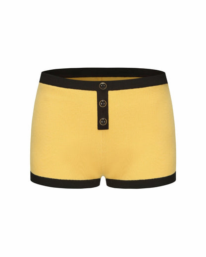 Nana Jacqueline Eliza Knit Shorts: Yellow Knit Shorts for Resort Brunch Yellow