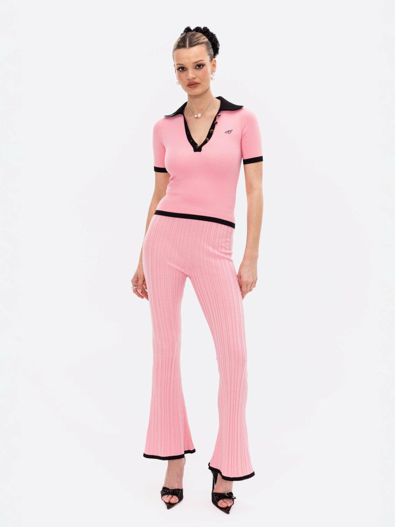 Nana Jacqueline Eliza Pants: Pink Knit Pants for Resort Brunch Pink