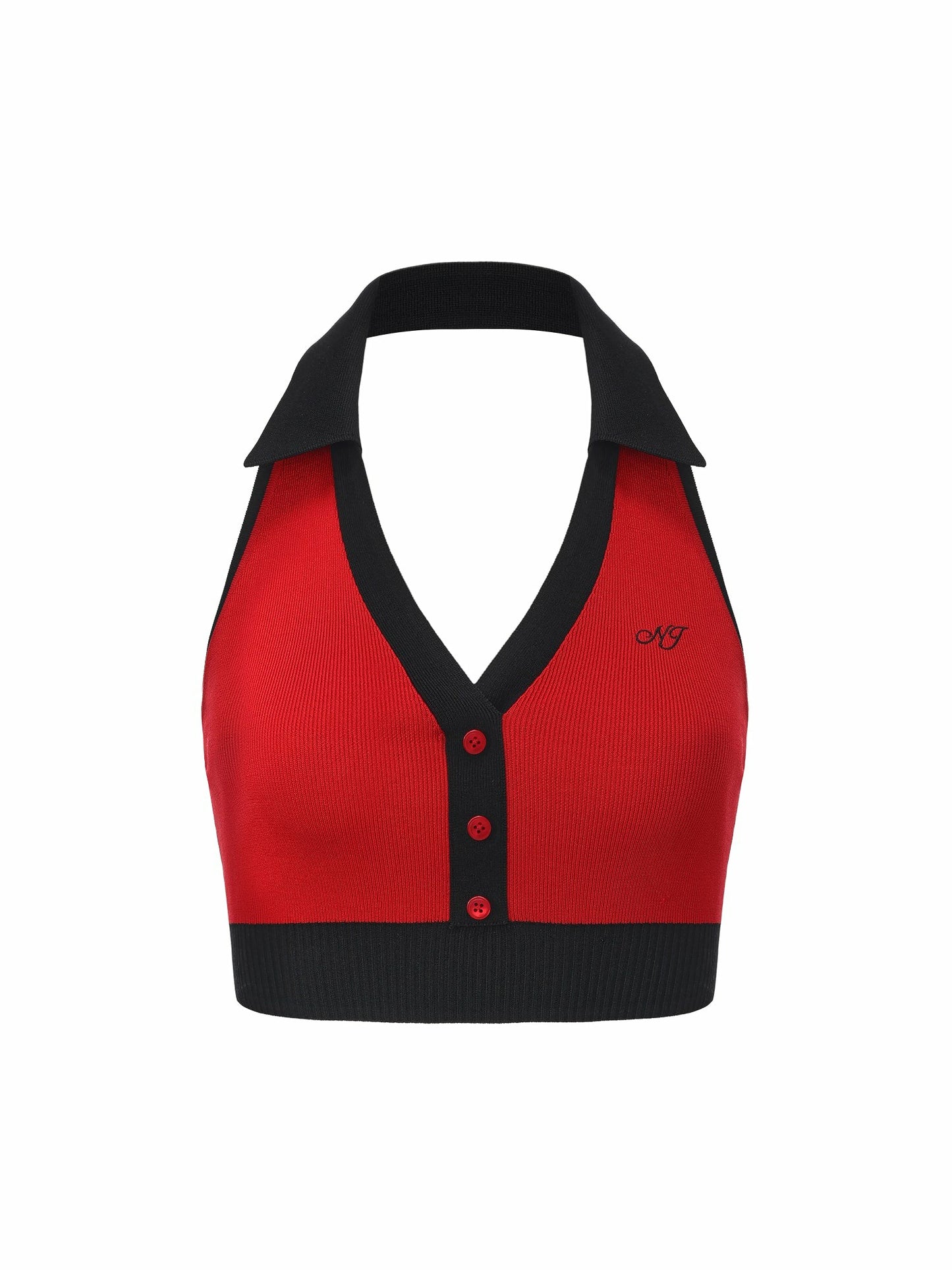 Nana Jacqueline Red Contrast Halter Knit Top Red