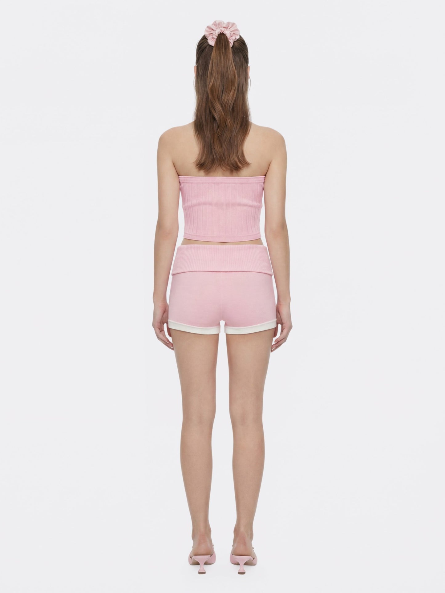 Nana Jacqueline Pink Knit Tube Top with Gemstone Buttons Pink