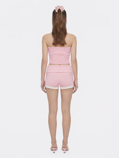 Nana Jacqueline Pink Knit Tube Top with Gemstone Buttons Pink