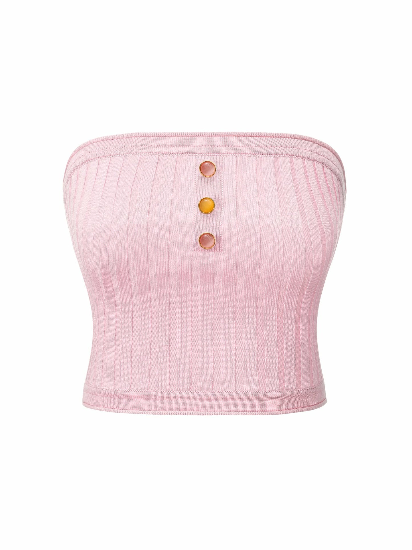 Nana Jacqueline Pink Knit Tube Top with Gemstone Buttons Pink
