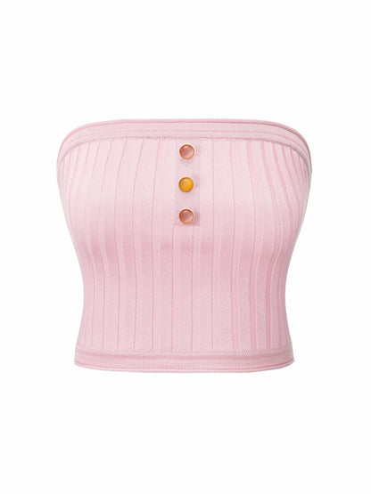 Nana Jacqueline Pink Knit Tube Top with Gemstone Buttons Pink