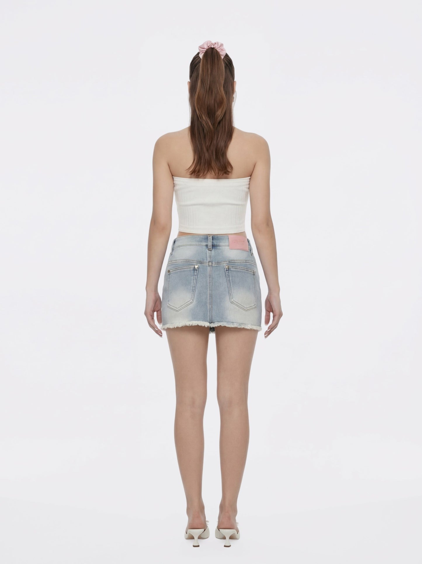 Nana Jacqueline White Knit Tube Top with Gemstone Buttons White