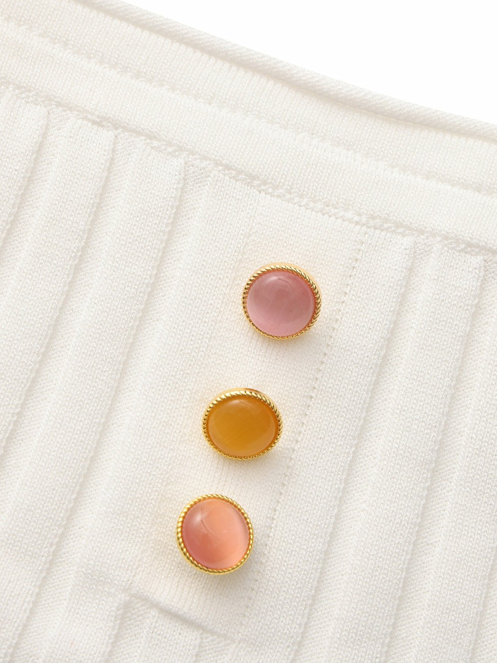 Nana Jacqueline White Knit Tube Top with Gemstone Buttons White