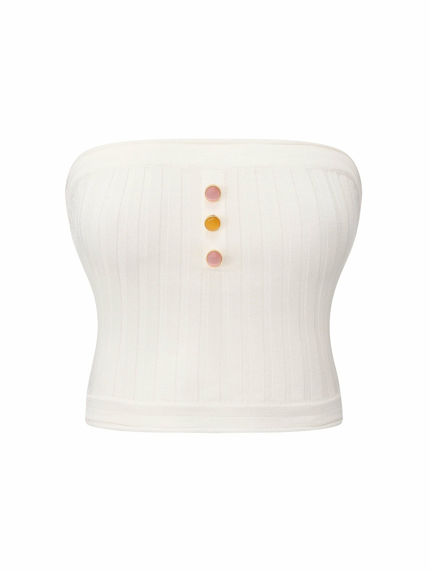 Nana Jacqueline White Knit Tube Top with Gemstone Buttons White