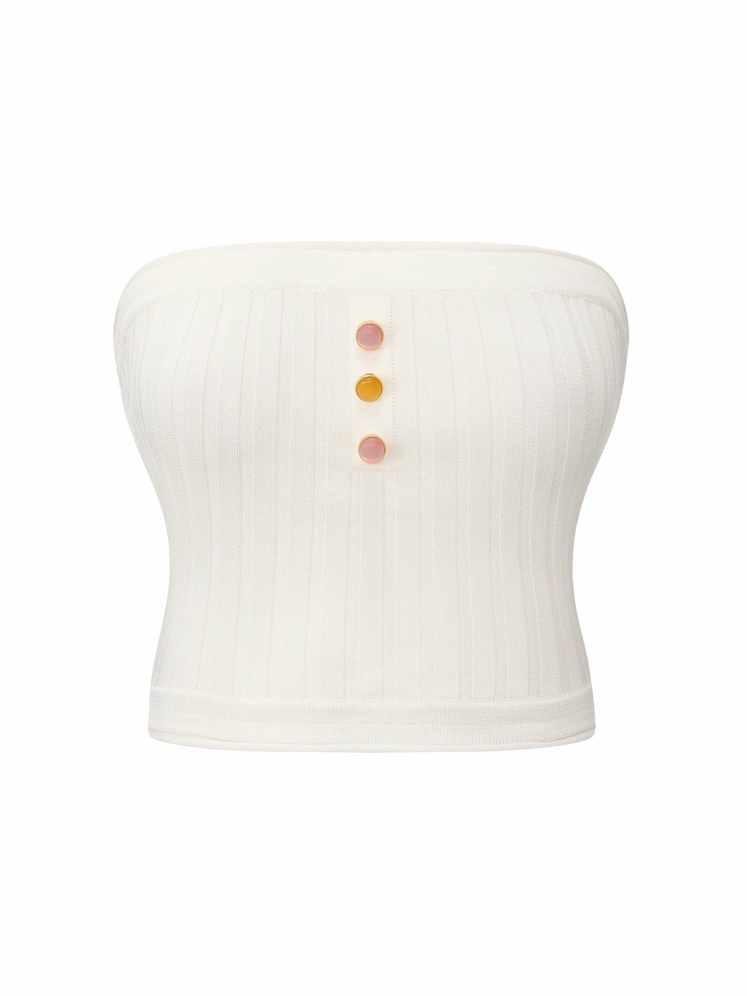Nana Jacqueline White Knit Tube Top with Gemstone Buttons White