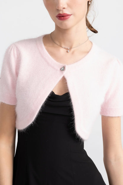 Nana Jacqueline Elara Knitted Cropped Cardigan: Pink Cardigan for Brunch Pink