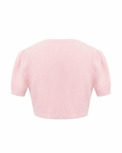 Nana Jacqueline Elara Knitted Cropped Cardigan: Pink Cardigan for Brunch Pink
