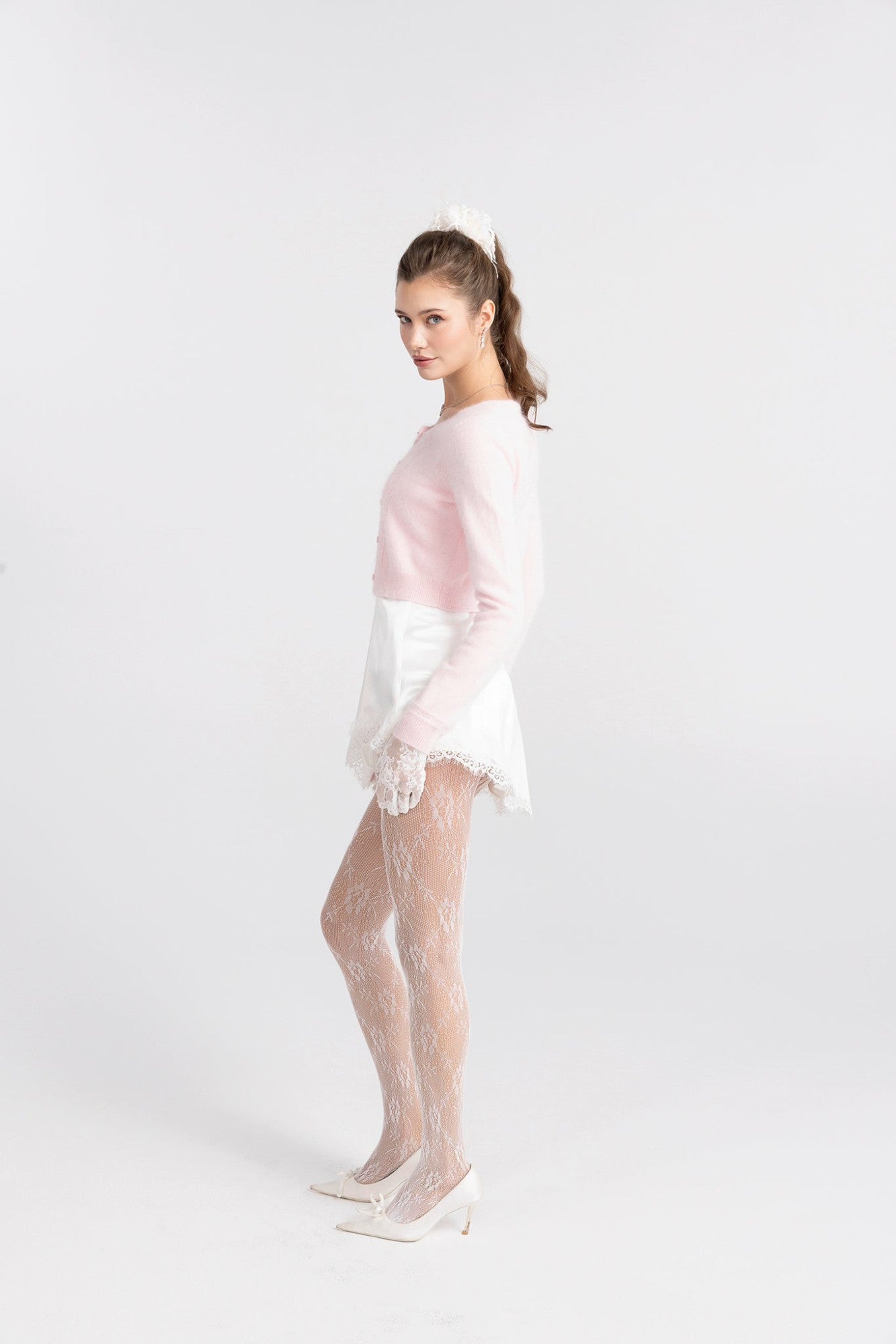 Nana Jacqueline Mirabelle Knitted Cardigan: Pink Cardigan for Brunch Pink