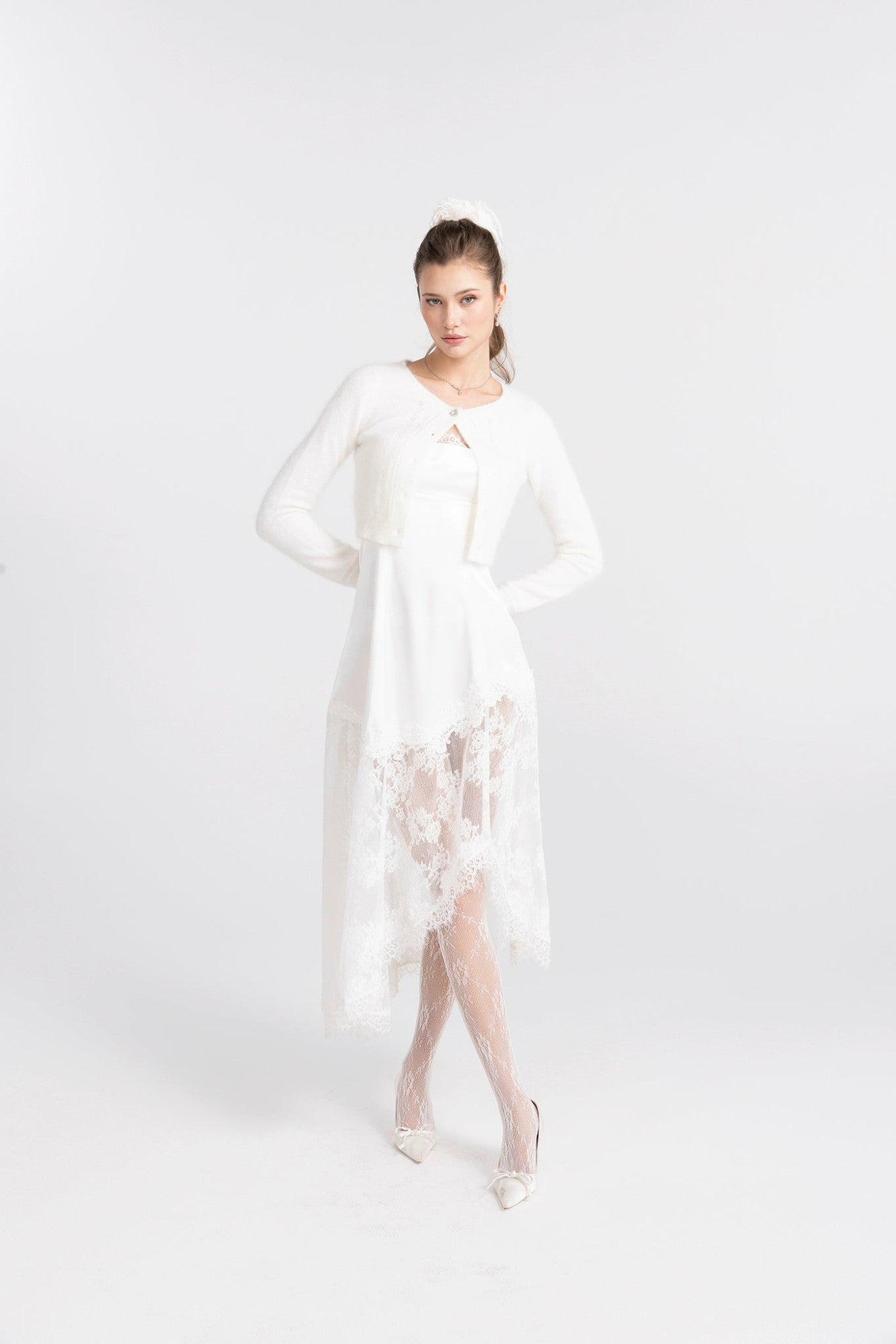 Nana Jacqueline Mirabelle Knitted Cardigan: White Cardigan for Brunch White