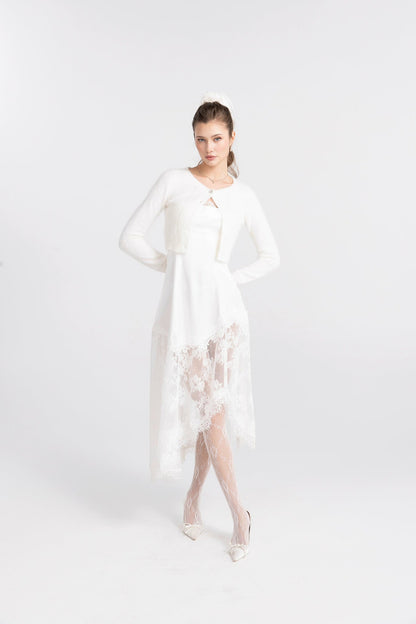 Nana Jacqueline Mirabelle Knitted Cardigan: White Cardigan for Brunch White