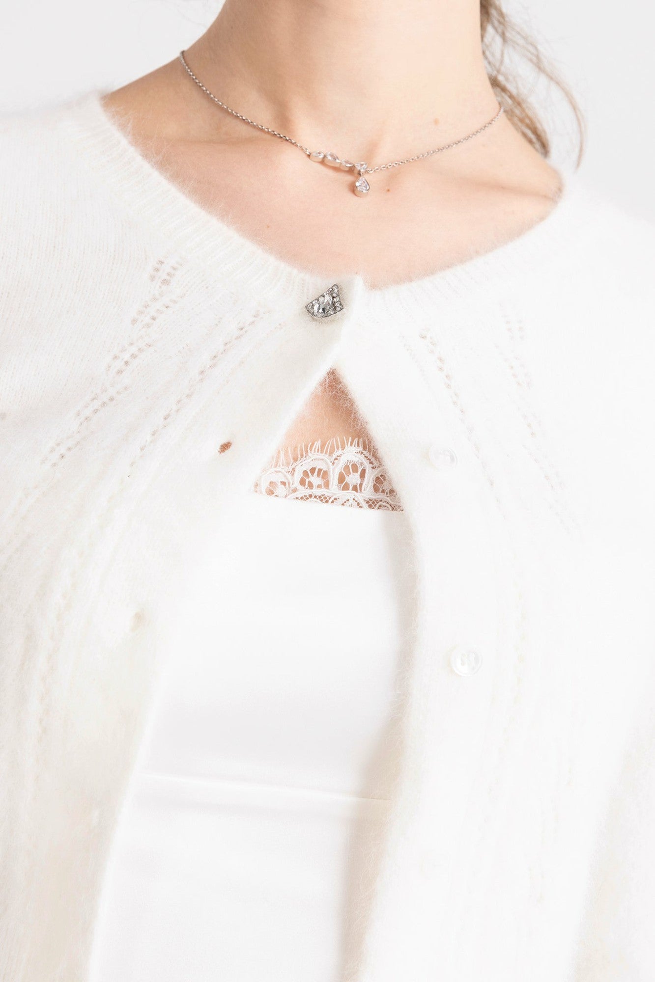 Nana Jacqueline Mirabelle Knitted Cardigan: White Cardigan for Brunch White