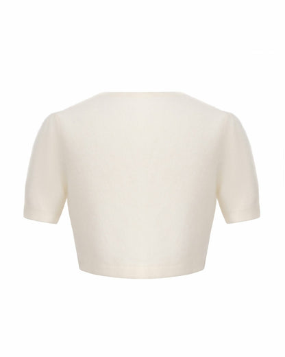 Nana Jacqueline Elara Knitted Cropped Cardigan: White Cardigan for Brunch White