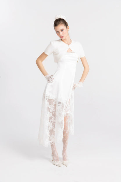 Nana Jacqueline Elara Knitted Cropped Cardigan: White Cardigan for Brunch White