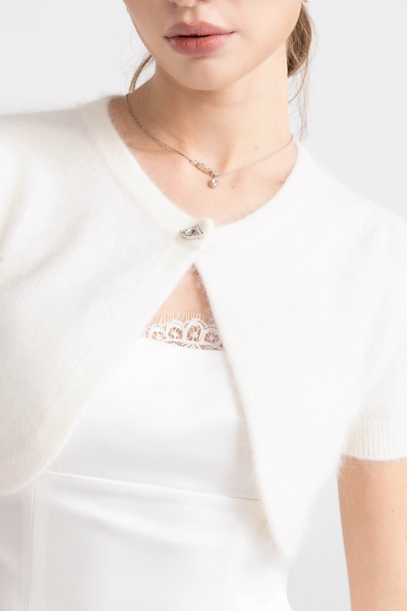 Nana Jacqueline Elara Knitted Cropped Cardigan: White Cardigan for Brunch White