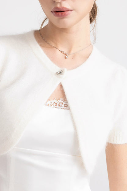 Nana Jacqueline Elara Knitted Cropped Cardigan: White Cardigan for Brunch White