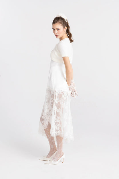 Nana Jacqueline Elara Knitted Cropped Cardigan: White Cardigan for Brunch White