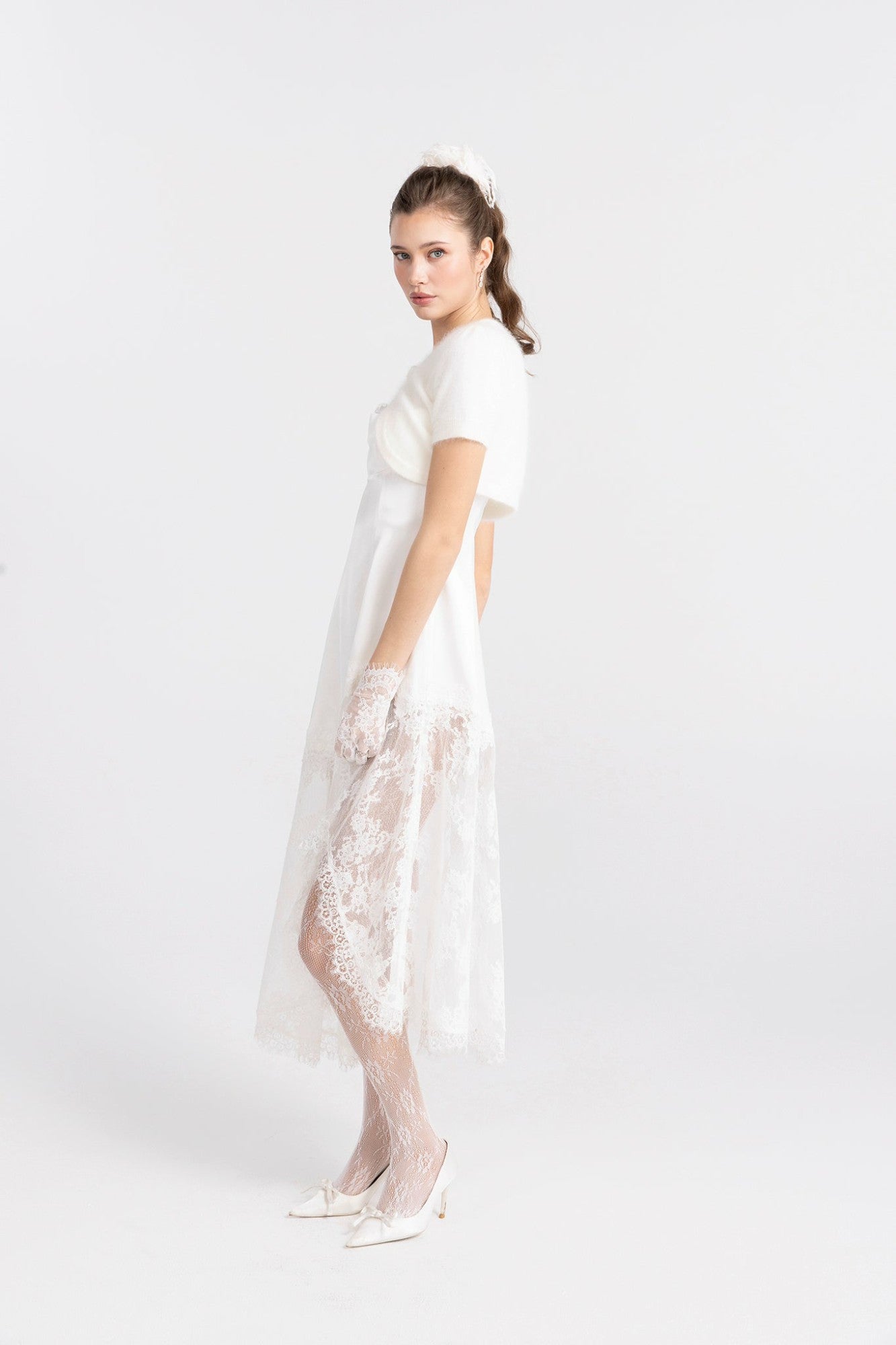 Nana Jacqueline Elara Knitted Cropped Cardigan: White Cardigan for Brunch White