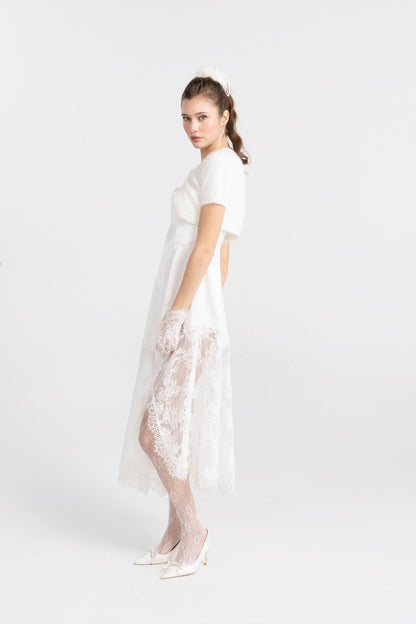 Nana Jacqueline Elara Knitted Cropped Cardigan: White Cardigan for Brunch White