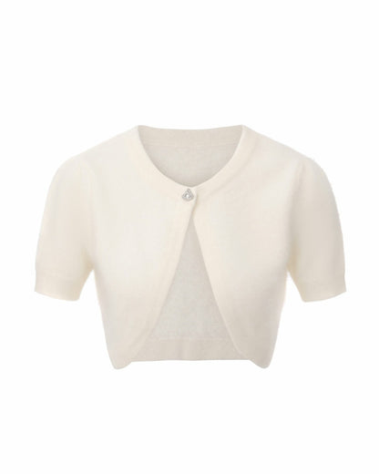 Nana Jacqueline Elara Knitted Cropped Cardigan: White Cardigan for Brunch White