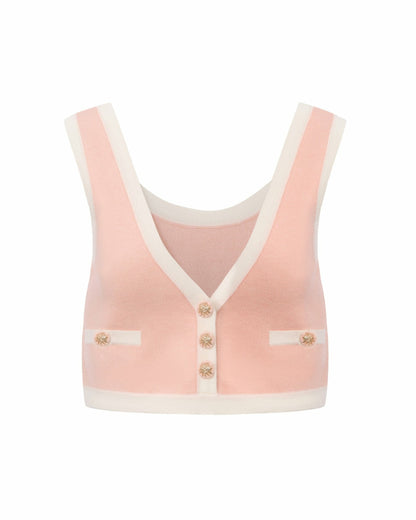 Nana Jacqueline Lisette Contrast-Trim Pink Knit Three-Piece Set: Pink Knit Set for Country Club Brunch Pink