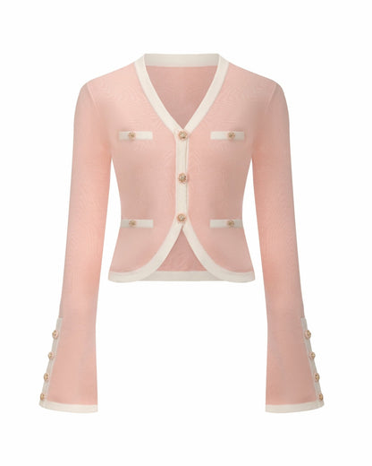 Nana Jacqueline Lisette Contrast-Trim Pink Knit Three-Piece Set: Pink Knit Set for Country Club Brunch Pink