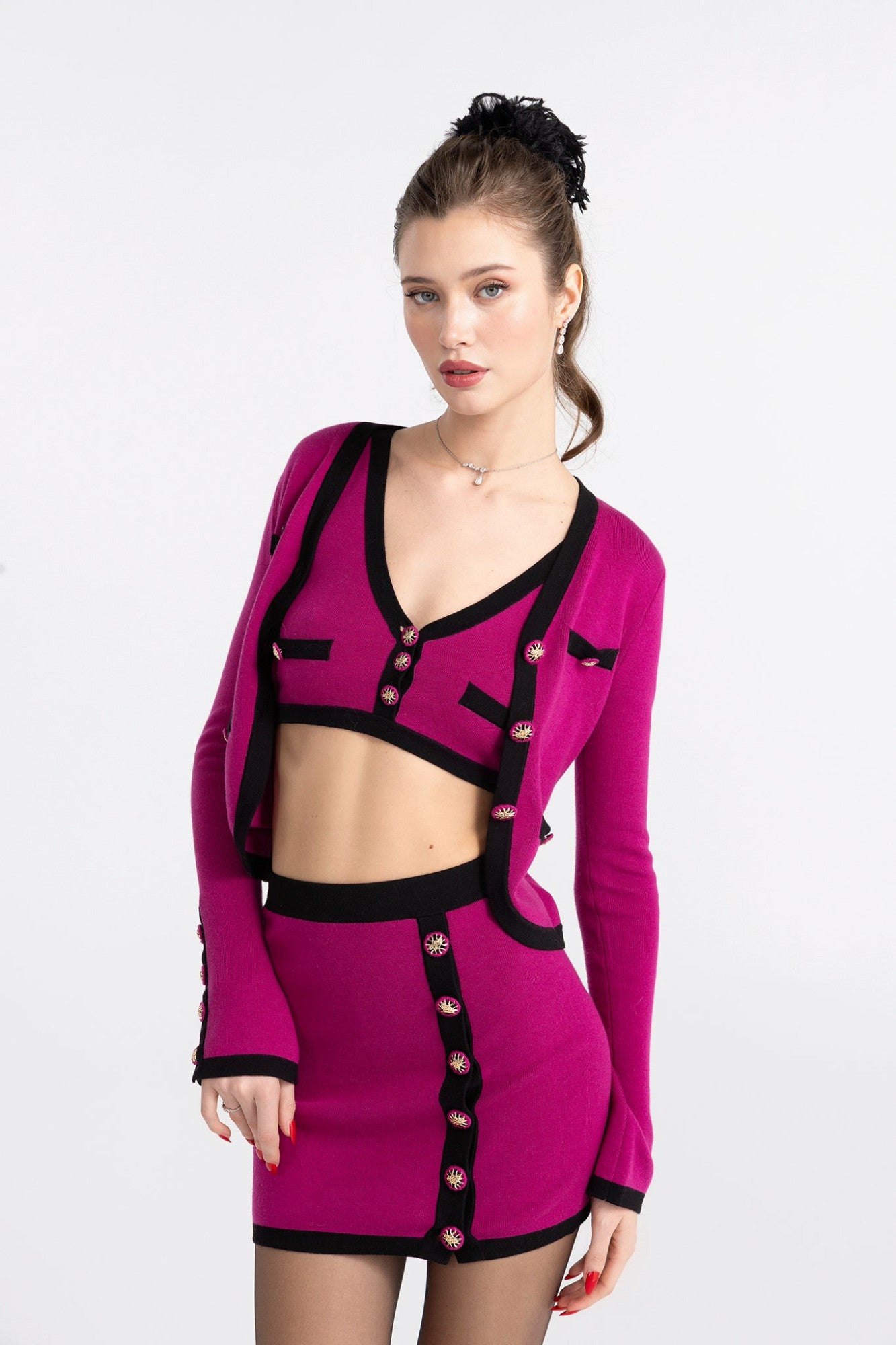 Nana Jacqueline Lisette Knit Set: Magenta Knit Set for Country Club Brunch Magenta