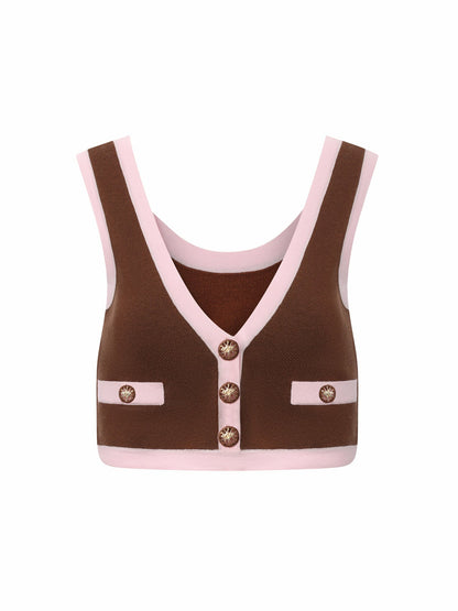 Nana Jacqueline Brown Contrast-Trim Knit Three-Piece Set Light Brown